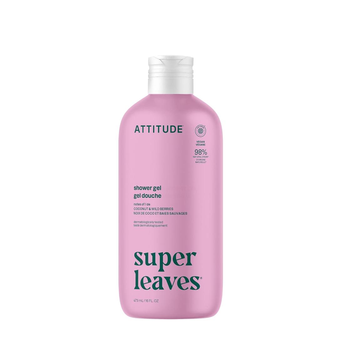 ATTITUDE Body Wash, EWG Verified Shower Gel, Dermatologically Tested, Plant and Mineral-Based, Vegan Personal Care Products, Coconut & Wild Berries Scent, 16 Fl Oz, Pack of 3