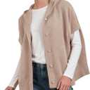 Xiaoxuemeng Womens Cardigan Sweaters Lightweight Knitted Hood Sweater Button Down Coat(Beige-S) (S)