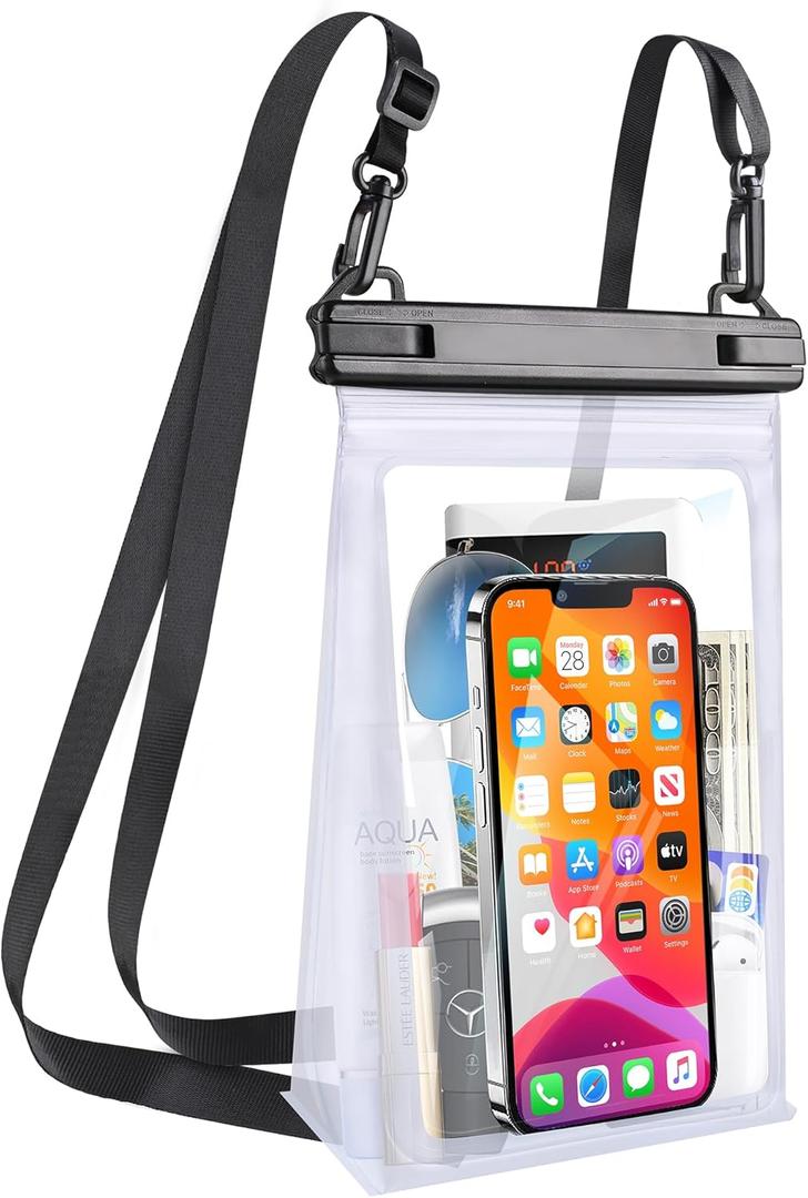 Large Waterproof Phone Pouch, Floating Dry Bag for iPhone 14 13 12 Pro Max Galaxy S22 S21 Large Capacity Waterproof Bag Sunscreen Glasses Storage Universal Dry Pouch for Swimming Rafting Boating (White, Extra Large Opening 5.9'')