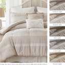Madison Park 5-Piece Farmhouse Comforter Set with Ruching & Lace Trim, Soft Chambray Bedding, Includes Comforter and 2 Decorative Pillows, King, Neutral