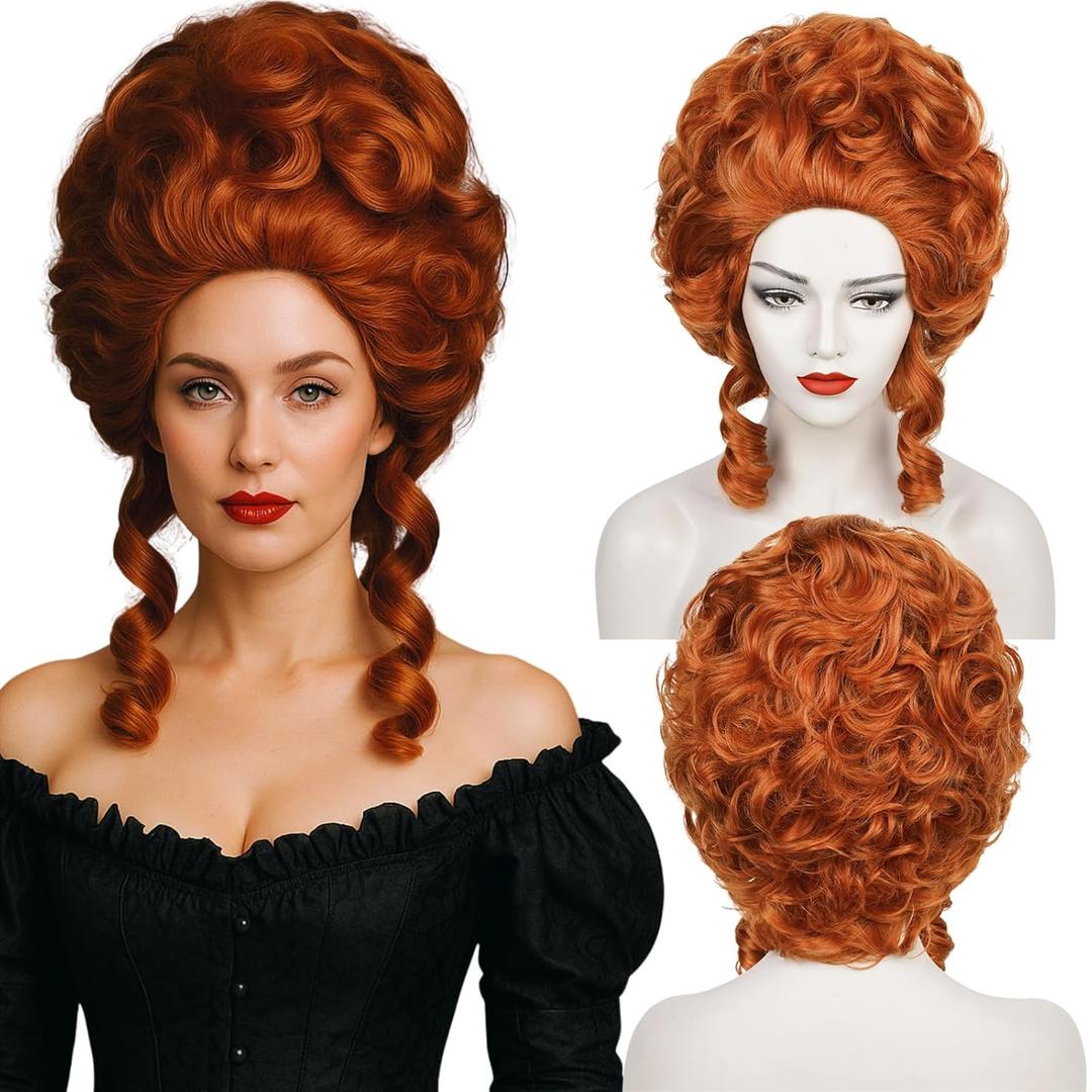 Auburn Brown Victorian Wig for Rococo Costume Cosplay 18th Century Colonial Wigs Vintage Baroque Hair Fluffy Women Halloween Party Dress Costume