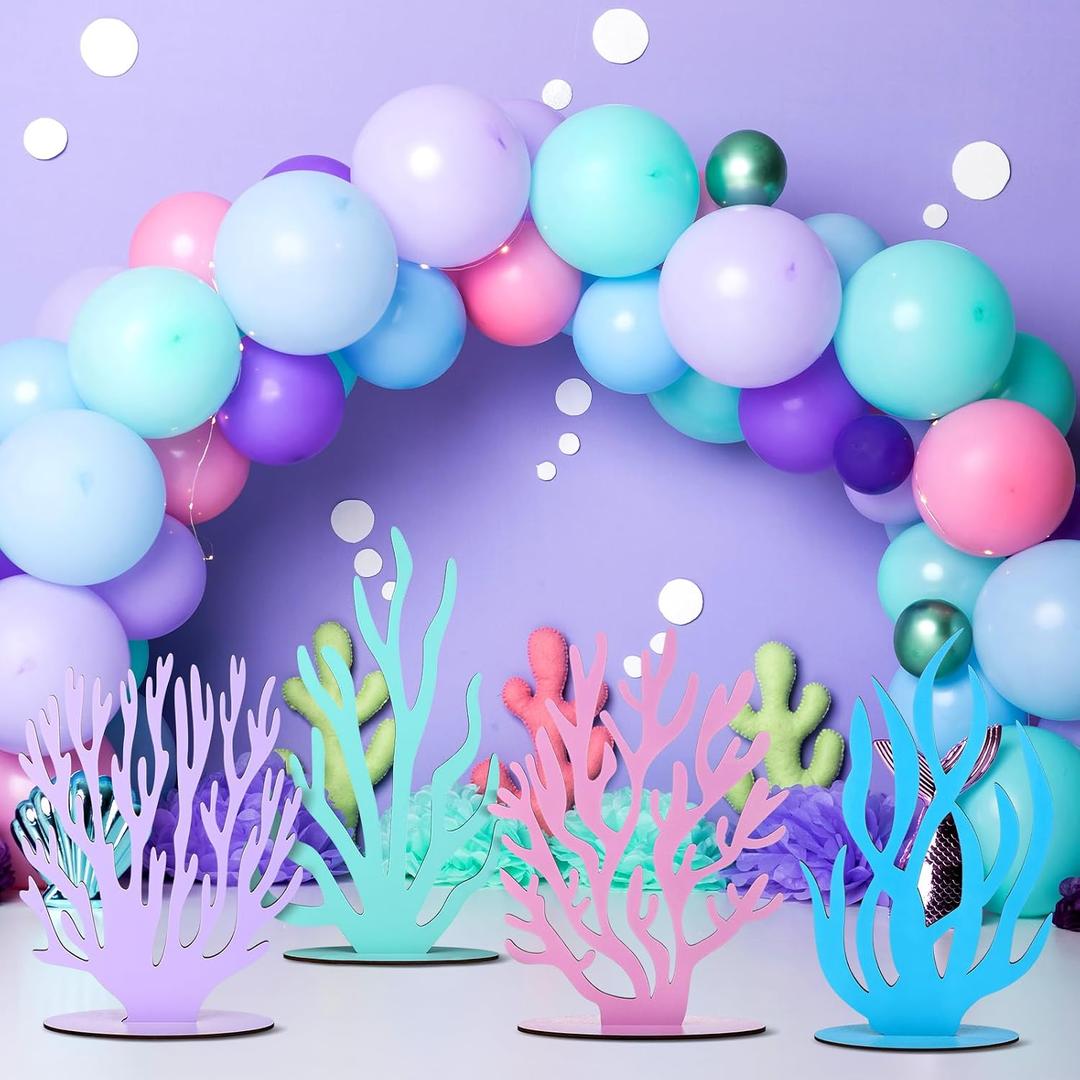 Amyhill 4 Pcs Large Under The Sea Corals Decoration Under The Sea Corals Table Stand Decorations Ocean Cutouts for Mermaid Theme Birthday Party Decor Photography Props