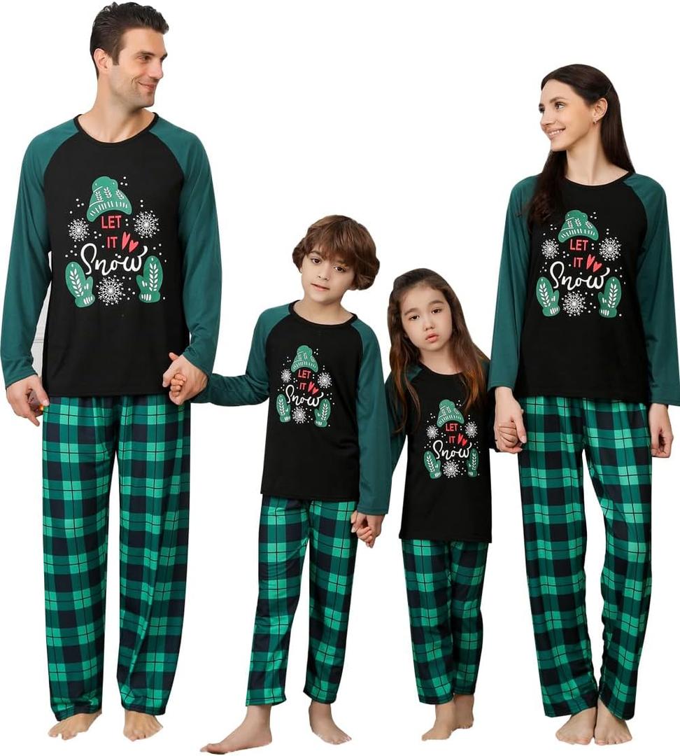 VNVNE Family Christmas Pjs Matching Sets for Women/Men/Couples/Adults, Holiday Xmas Reindeer Elf Plaid Pajamas Sleepwear (10-12 Years)