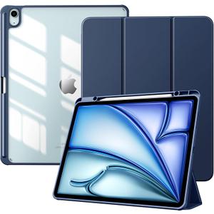 TiMOVO Case for New iPad Air 13 inch (M3/M2-2025/2024) with Pencil Holder, Slim Stand Protective Cover with Clear Transparent Back Shell for iPad Air 13 inch, Auto Wake/Sleep, Navy Blue