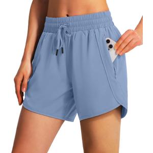 Ksmien Women's 5"/ 7" Athletic Running Shorts Quick Dry Lightweight Workout Gym Shorts with Zipper Pockets UPF 50+, M