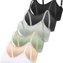 Geyoga 6 Pcs Sports Bra for Women, No Underwire Wireless Bralette Support Padded Cami Bra Seamless Camisole Tank Top (Small, Black, White, Green, Dark Gray, Nude, Light Gray)