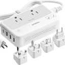 TESSAN 220V to 110V Voltage Converter, Universal Travel Power Adapter Combo with International Plug (Type C/G/D/I/L), 2AC 4 USB Ports(1 USBC)230W Max Step Down Transformer for US to Europe