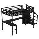 Loft Bed with L-Shaped Desk and USB, Metal Bed with Wardrobe and Adjustable Shelf, High Bed Frame with LED for Bedroom (Black, Full)