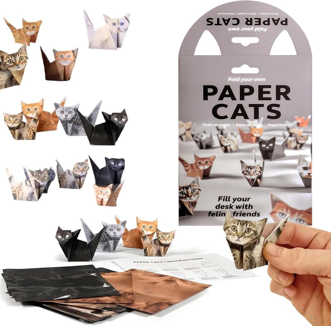 9 x DIY Paper Cats, 50 Sheets Origami Paper for Folding Cute Cat Figures, Creative Paper Craft for Desk Decor and Gifts, Ideal for Cat Lovers (1)