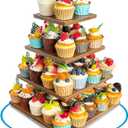 4 Tier Cupcake Stand, Wooden Cupcake Holder Stand for 50 Cupcakes Rustic Cupcake Display Stand for Wedding, Birthday