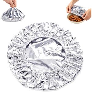 50 PCS Reusable Aluminum Foil Food Covers,TinFoil Bowl Covers with Elastic,Heat-Insulating, Freshness-Preserving, Thickened Heat-Resistant Materialfor cooking, food storage, and trave