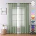 Sage Green Sheer Curtains 84 Inches Long 2 Panels Set, Solid Voile Light Filtering Airy Window Treatments for Living Room, Elegant Bedroom Sheer Curtain Drapes, Sage Green, 40" W x 84" L