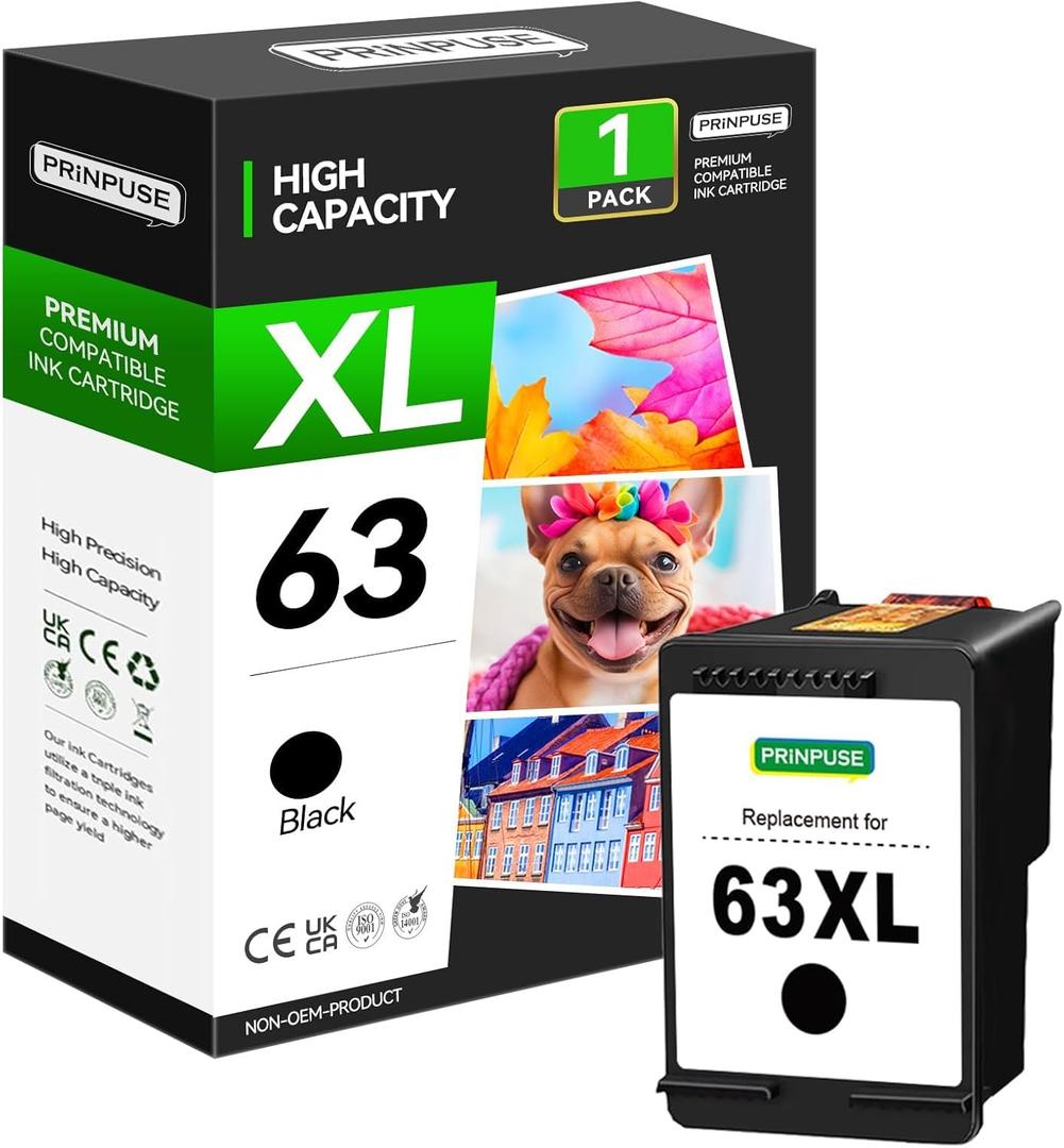 63XL Black Ink Cartridges for HP 63 63XL Ink Cartridge for Officejet 3830 4650 4655 Envy 4520 3634 Deskjet 3630 1111 Printer