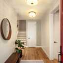Emak 11 Inch Brushed Gold Flush Mount Ceiling Light Fixture, 2-Light Fixtures Ceiling Mount with Milk Glass Shades for Hallway, Kitchen, Bathroom, Dining Room, FM082-GD-ML