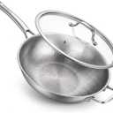 Titanium Wok Pan with Lid – 12" Non-Toxic PFAS-Free Woks & Stir-fry Pans, Tri-Ply Titanium & Stainless Steel, Induction & Dishwasher Safe