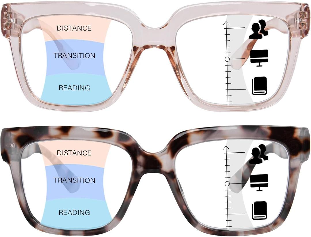 OPTOFENDY Progressive Multifocus Reading Glasses for Women Oversized Blue Light Blocking Oprah Style Computer Readers (Beige Tortoise+Light Brown)