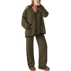 PRETTYGARDEN Lounge Sets for Women Fall 2026 Loungewear 2 Piece Outfits Cardigan Sweaters Track Suit Matching Winter Clothing (Green XL)