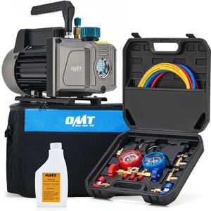 Orion Motor Tech AC Vacuum Pump and Gauge Set, 1/4 hp 3.5 cfm Vacuum Pump Manifold Gauge Kit with 3 Hoses Adapters & Accessories for R134a R12 R22 R502, A/C Vacuum Pump Kit for Auto HVAC Systems