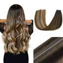 Butterfly Weft Hair Extensions Human Hair Invisible Genius Weft Hair Extensions 100% Real Human Hair Extensions 18 Inch 50g,OVO Hole Micro Hand-Tied Look Straight Hair 1B/4/27