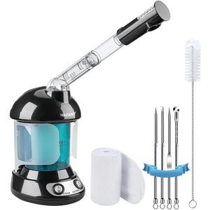 Facial Steamer - DENFANY Nano Ionic Face Steamer with Extendable 360 Rotating Arm - Portable Facial Steamer for Personal Care at Home or Salo Black