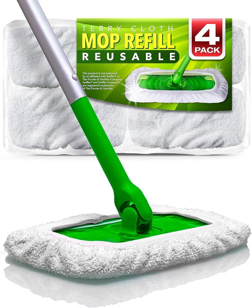 VanDuck Reusable 100% Cotton Mop Pads Compatible with Swiffer Sweeper (4-Pack), Terry Cloth Mop Covers Washable for Wet Mopping and Floor Cleaning (Handle is Not Included) (Wet&dry (White)) VanDuck Reusable 100% Cotton Mop Pads Compatible with Swiffer Sweeper (4-Pack), Terry Cloth Mop Covers Washable for Wet Mopping and Floor Cleaning (Handle is Not Included) (Wet&dry (White))