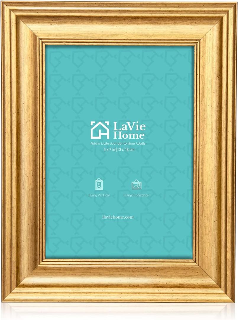 LaVie Home 5x7 Picture Frames (1 Pack, Gold) Photo Frame Set with High Definition Glass for Wall Mount & Table Top Display