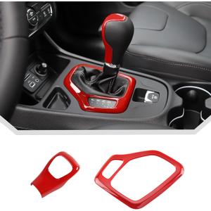 JeCar 2pcs Red Gear Shift Panel Shifter Knob Cover Trim Kit for 2014-2018 Jeep Cherokee Interior Accessories