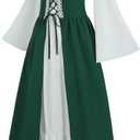 Renaissance Costume Women Medieval Fairy Elf Irish Dress Adult Halloween Costumes Viking Chemise with Accessories (Medium, Green)