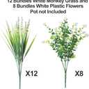 HyeFlora 20 Bundles Artificial Fake Outdoor Plants Flowers for Spring Decoration, UV Resistant Realistic White Plastic Flowers Faux Plant Monkey Grass for Planter Home Garden Porch Patio Window Box