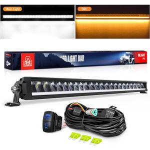 Nilight LED Light Bar with Amber DRL 30 Inch 120W Single Row Offroad Light Anti-Glare Flood Spot Combo LED Driving Bar IP68 w/ 14AWG DT Wiring Kit for Pickup Truck SUV ATV UTV Boat 4x4