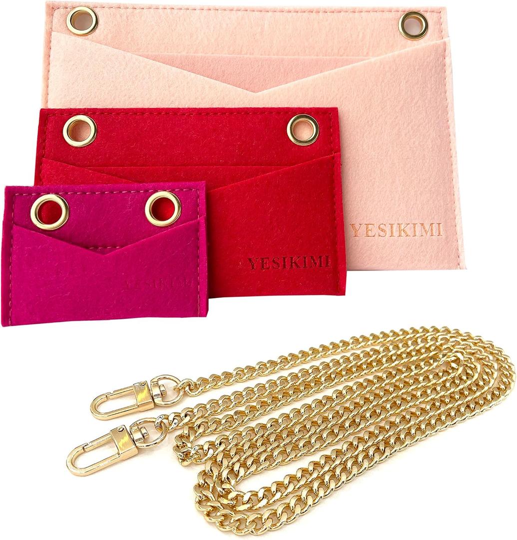 1 Set(3pcs) Felt Purse Organizer Insert with Chain Conversion Kit For Kirigami Pochette