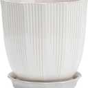 ADN Ceramic Planter - Large Plant Pot Indoor Ceramic Pots for Plants with Drainage Hole and Saucer for Home Decor, White, 8 Inch
