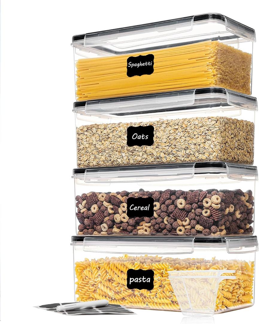 Vtopmart Airtight Food Storage Containers with Lids 4PCS Set 3.2L, Plastic Spaghetti Canisters for Pasta organizer, BPA Free Air Tight Kitchen Pantry Organization, 10.8 inches x 4.6 inches