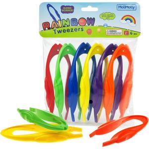 6Pcs Plastic Colorful Easy Grip Rainbow Tweezers, Easy Grasp Science Lab Tools Accessories for Kids