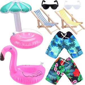 2 Pack Christmas Doll Accessories Beach Doll Clothes Miniature Beach Prop Set Include Chair Swim Ring Sunglasses for Christmas Decoration Accessories