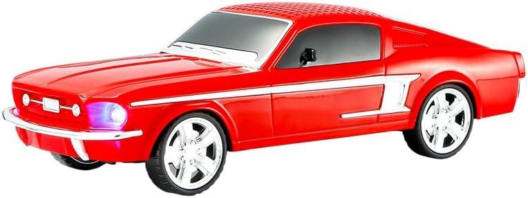 QFX Bluetooth 1965 Retro Car Replica Speaker, 3-inch Speakers, Hands Free Link, Built-in Microphone, FM Radio and LED Party Lights, Red - BT-1965-RED