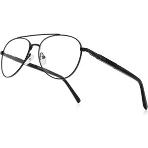 Classic Aviator Reading Glasses for Men Women Light Blocking Computer Readers Spring Hinge Metal Frame Acetate Legs (Black)