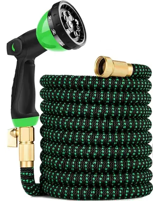 Flexi Hose with 8 Function Nozzle, 50FT - Lightweight Expandable Garden Hose, No-Kink Flexibility, 3/4 Inch Solid Brass Fittings and Double Latex Core