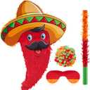 Lewtemi Mexican Piata Small Red Chili for Birthday Party Cinco De Mayo Pepper Fiesta Decorations with Piata Stick Blindfold Confetti Set