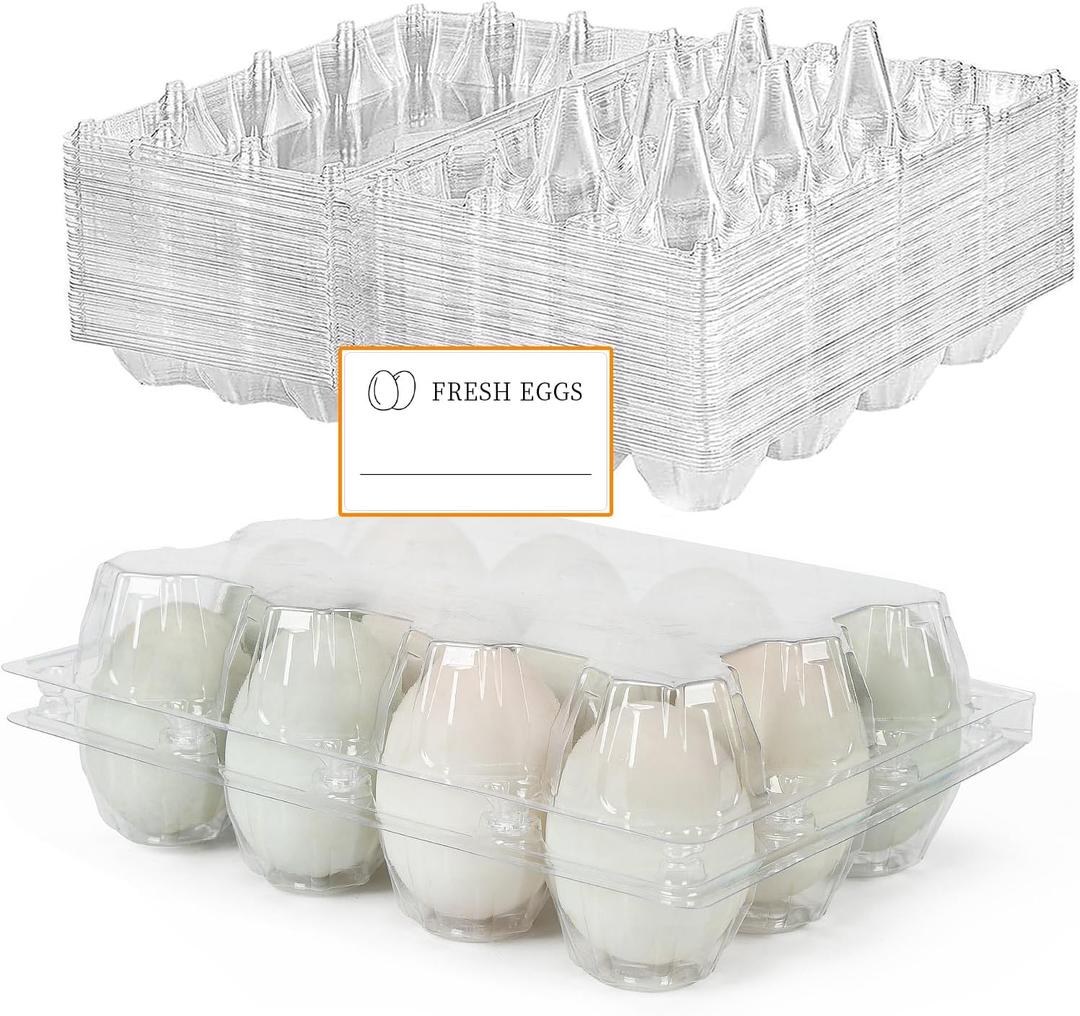 50 Pack Large Plastic Egg Cartons - 1 Dozen Clear Duck Egg Tray - Reusable Egg Storage Holder for Refrigerator, Family Pasture, Duck Farm, Market Display