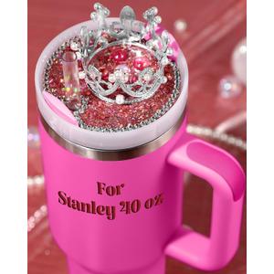 Lid Name Plate Topper for Stanley Cup 40 30 oz - Crown Cute Decoration Accessories for Tumbler, Water Bottle Glitter Decor for Women Girls (Light Pink)