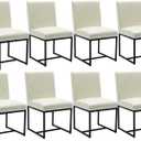 CIMOTA Modern Dining Chairs Set of 8, Leather Dining Room Chairs Upholstered Armless Guest Side Chair with Black Base for Dining Room/Kitchen, Cream 8PCS