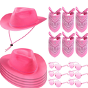 Newcotte 18 Pcs Western Cowboy Plastic Hat Set Include 6 Hats 6 Paisley Bandanas 6 Pairs Heart Glasses for Party