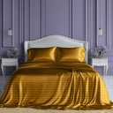 SLEEP SANCTUARY Satin Sheets Queen Size  4 Piece Luxury Silky Bed Set, Softer Than Silk, 15" Deep Pocket, Cooling & Wrinkle-Free, Moisture-Wicking & Breathable for Hair & Skin (Striped Gold)