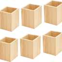 Cregugua 6 Pack Wood Pen hlolder Unfinished Wooden Pencil Holder for Homemade DIY Crafts (3"x3"x4")