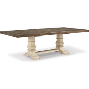Signature Design by Ashley Bolanburg Farmhouse Extension Dining Table with Removable Center Leaf and Trestle Base, Dark Brown & White
