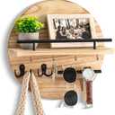 dreampossible Key Holder for Wall Decorative with Shelf and Hooks, Mail Organizer Wall Mount with Sunglasses Holder, Circular Design Entryway Key Rack Hanger, Rustic Home Decor (Light Brown)