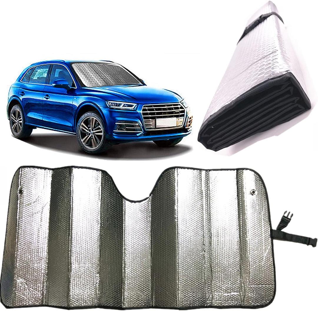 Windshield Sunshade-Thicken 5-Layer Bubble Block Heat and Sun UV Rays,Front Windshield Sun Shade,Sun Visor for Car- Keeps Your Vehicle Cool - 58 x 27.5 Inch (Silver)