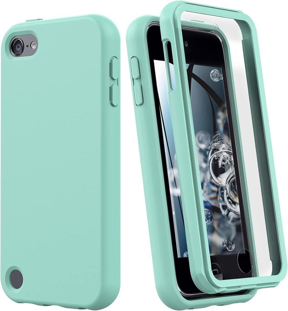 Hensinple for iPod Touch 7th/6th/5th Generation Case,for iPod Touch case,Shockproof Silicone [with Built in Screen Protector] Full Body Heavy Duty Rugged Defender Cover(Green)