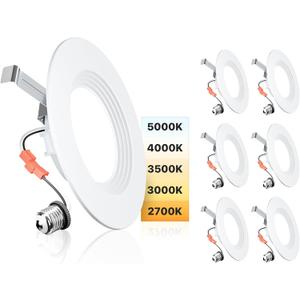 Ensenior 5/6 Inch 5CCT LED Can Lights 6 Pack, Retrofit Led Recessed Lighting, Baffle Trim, Dimmable, 9W=110W, 1000LM, 2700K/3000K/3500K/4000K/5000K Selectable, IC Rated - ETL & FCC